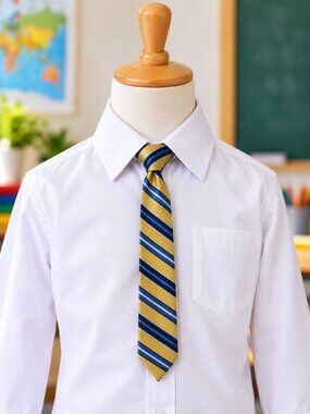 Yellow Blue Striped Polyester Clip On Tie 17 x 2.5 Classic Boy Accessory